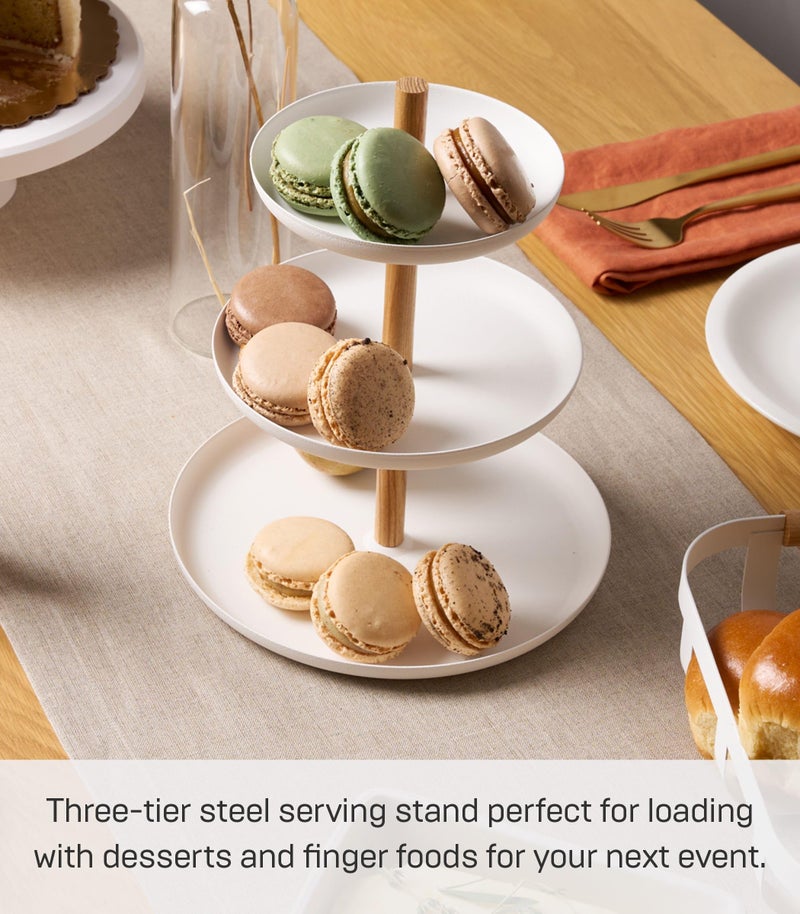 Yamazaki Home Tosca 3-Tier Food Serving Stand - Appetizer & Dessert Tray Party Organizer - Steel + Wood - Image 2